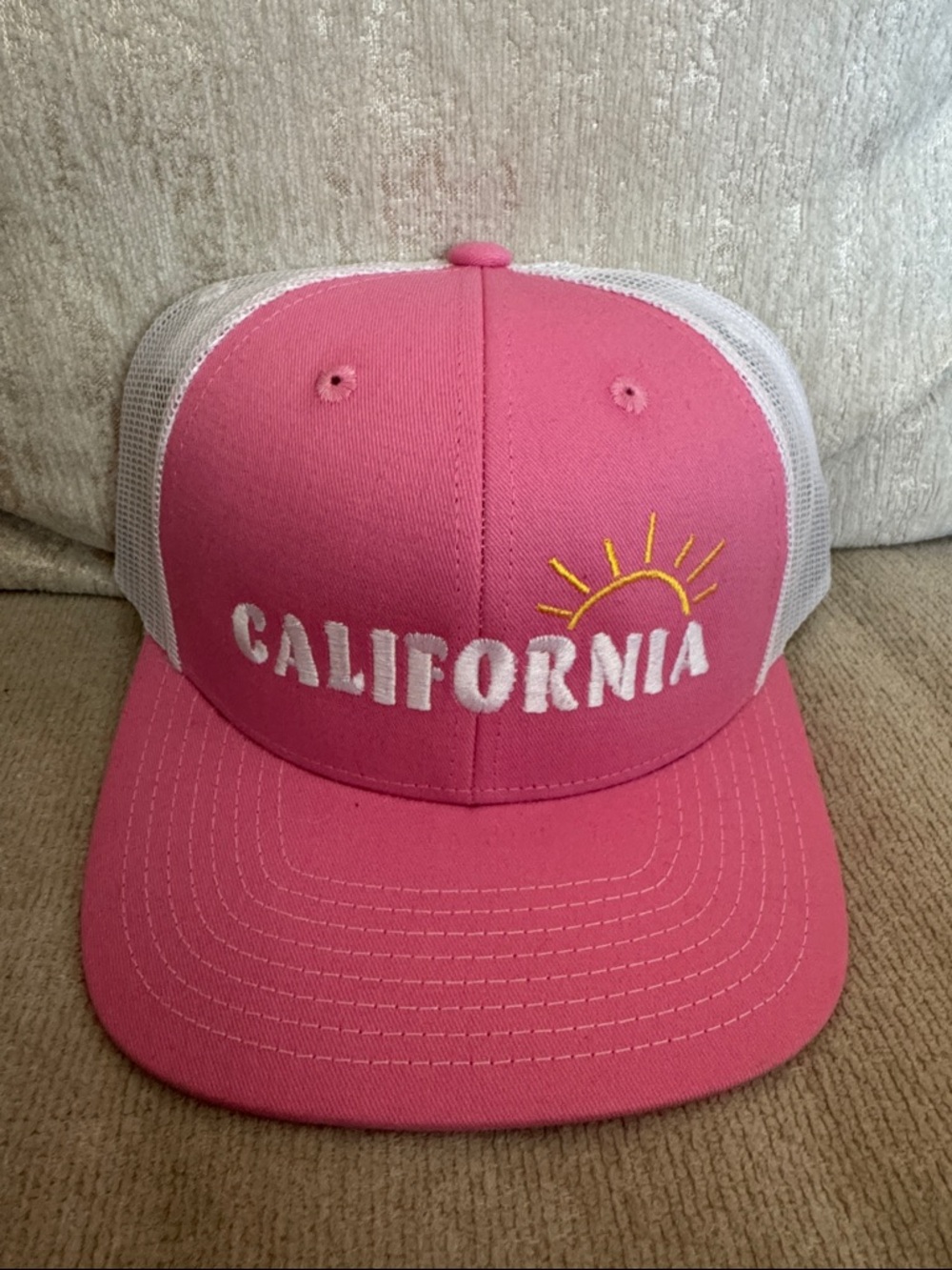 Pink California Trucker Hat with Sun Embroidery